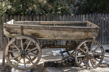 Fototapeta na wymiar old rarity wooden cart for a horse