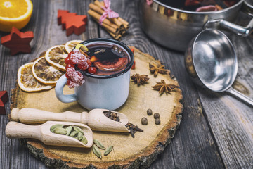 mulled wine in an iron mug © nndanko
