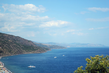 Fototapeta premium Landscape view to the mountains and sea. Coast of the Black Sea, Crimea 