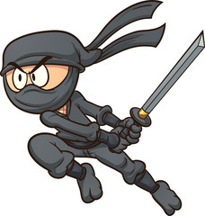 Cartoon ninja attacking. Vector clip art illustration with simple gradients. All in a single layer. © Memoangeles