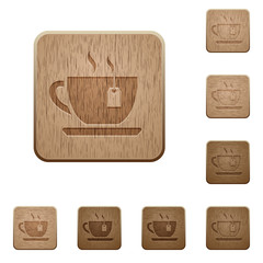 Cup of tea with teabag wooden buttons