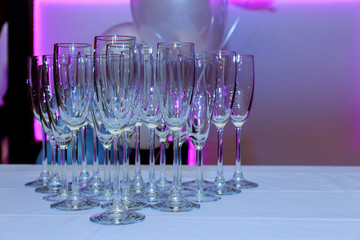 A row of champagne glasses