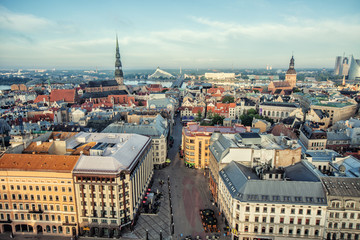 Riga city DSLR Drone Buildings photo from above