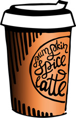 Coffee cup illustration with hand lettering 