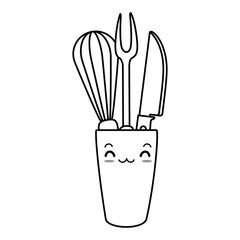 mixer and cutlery in pot kawaii character vector illustration design