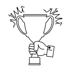 hand with trophy cup award icon vector illustration design