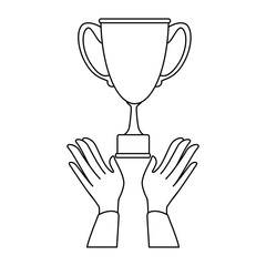 hands with trophy cup award icon vector illustration design