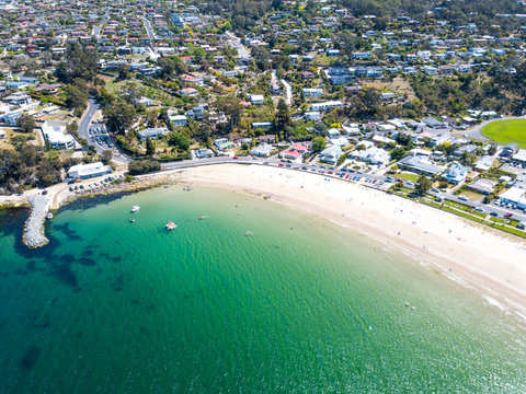 n aerial view of a Kingston Beach in Hobart, Tasmania, Australia