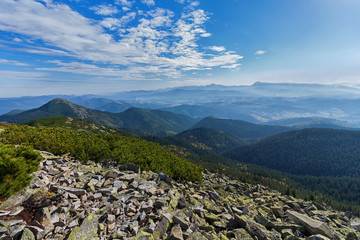 Beautiful majestic blue mountains and rocks. Carpathians