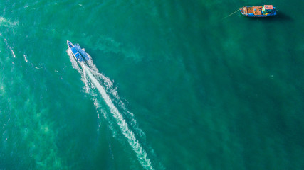 Aerial view of speed boat in the sea