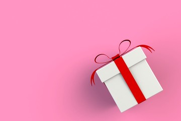 Christmas and New Year's Day ,red white gift box isolated on pink background, 3D rendering