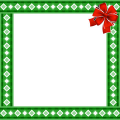Cute christmas or new year border with rhombus pattern on green background. Vector illustration, frame, template with copy space.