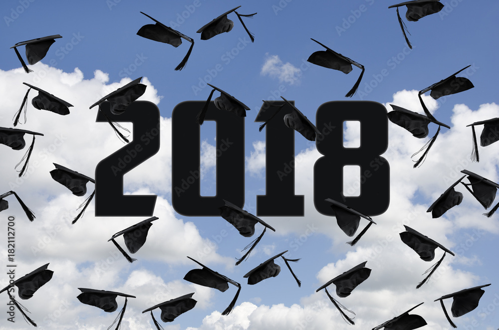 Sticker black graduation hats in sky for class of 2018 - Stickers