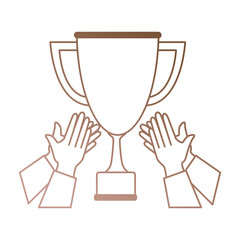 hands with trophy cup award icon vector illustration design