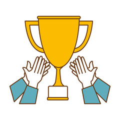 hands with trophy cup award icon vector illustration design
