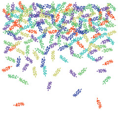 Sale Banner Confetti. Vector Falling Down -10, -20, -30, -40, -50, -70, 90 Banner or Sticker. Holidays Shopping Promotion Ads. Rebate Badge, Price Discount Hipster Sale Banner, Frame or Border