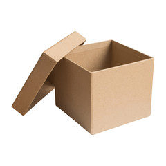 Open carton cardboard paper box brown color isolated on white background, Clipping path included