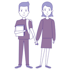 students couple avatars characters vector illustration design