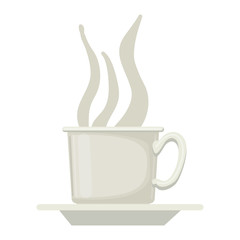 hot coffee cup on dish in colorful silhouette on white background vector illustration