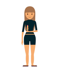 woman with brown hair   an ice cream  vector illustration