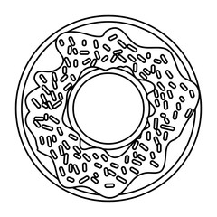 donut with chocolate and sparks in monochrome silhouette on white background vector illustration