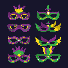 mardi gras carnival masks with feathers differents style vector illustration