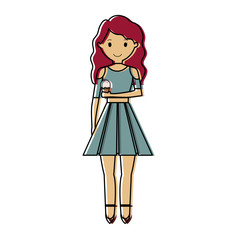 woman with red hair an  ice cream cone vector  illustration 