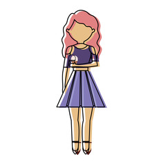 woman   with  pink hair an ice cream cone  vector illustration
