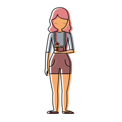 woman   with  pink hair  an  ice cream scoops  vector illustrati