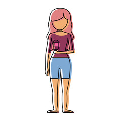 woman   with  pink hair  and ice cream with two flavors  vector 