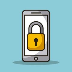 mobile phone and padlock secuirty access data vector illustration