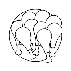 chicken thighs on dish in monochrome silhouette on white background vector illustration