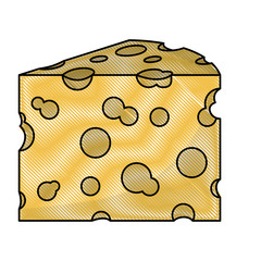 cheese slice in colored crayon silhouette on white background vector illustration