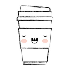 kawaii disposable cup in monochrome blurred silhouette vector illustration