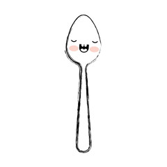 kawaii spoon cute in monochrome blurred silhouette vector illustration