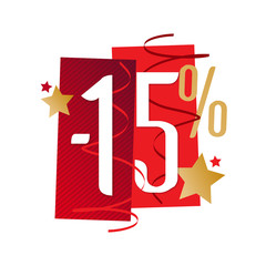 -15% / Pourcentage festif rouge et or
