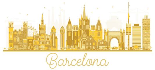 Barcelona Spain City skyline golden silhouette.