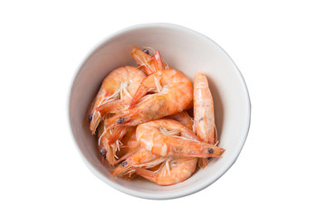 boiled shrimp in white bowl isolated on white background