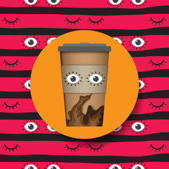 Coffee cup icon paper cut style design.Vector illustration.