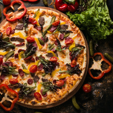 food photography art. pizza recipe. restaurant menu concept