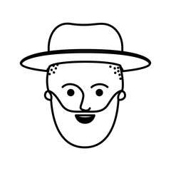 male face with hat and bald head and beard in monochrome silhouette vector illustration