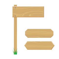 Blank wooden signboard nailed. Isolated on white background. Vector illustration.