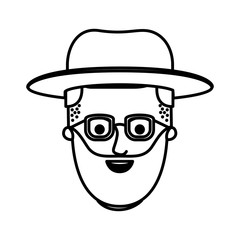 male face with glasses and undercut hair and hat and beard in monochrome silhouette vector illustration