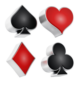 Playing card suits symbols isolated on white background. 3D illustration