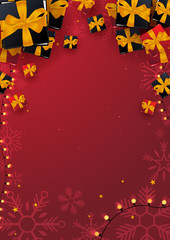 Marry Christmas and Happy New Year poster on red background. Vector illustration.