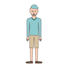 man full body with t-shirt long sleeve and short pants and shoes with high fade haircut and stubble beard in colorful silhouette vector illustration