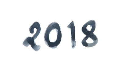 2018 new year watercolor number on white background