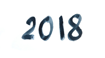 2018 new year watercolor number on white background