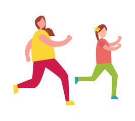 Mother Chasing her Young Daughter Illustration