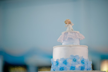beautiful wedding cake  / white cake wedding decoration. love couple. wedding doll